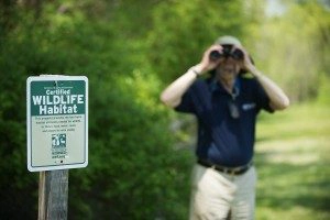 Senior man birdwatching